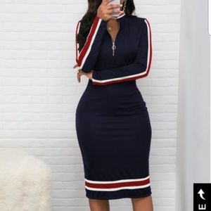 NEW Half-Zip  Stripe -Detail BodyCon Dress